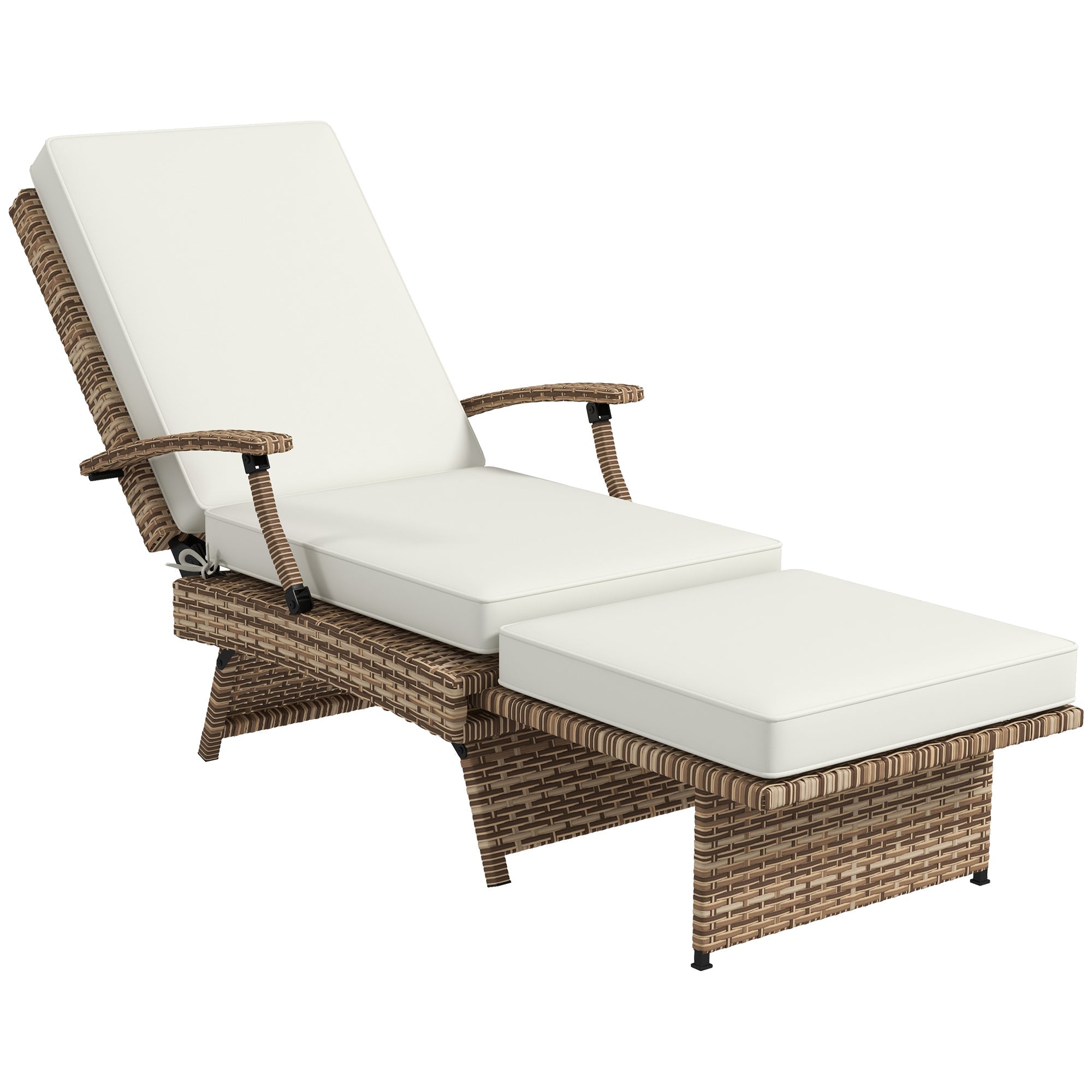 Outsunny Foldable Rattan Garden Recliner Chair w/ Cushion, Footrest - SGP Garden Ltd