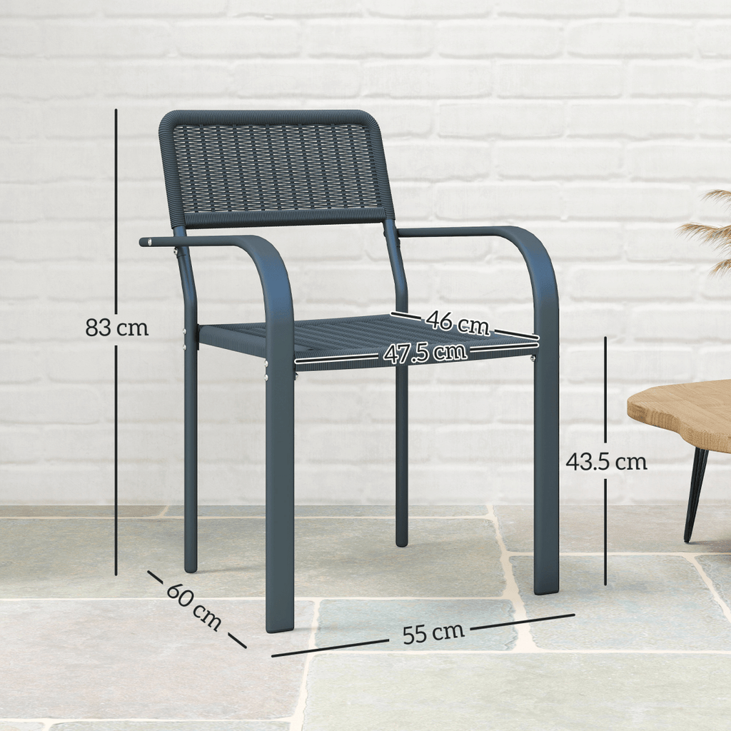 Outsunny Garden Chairs Set of 4, Stackable & Rattan Effect, Dark Grey - SGP Garden Ltd