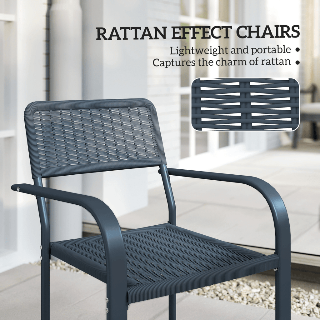 Outsunny Garden Chairs Set of 4, Stackable & Rattan Effect, Dark Grey - SGP Garden Ltd
