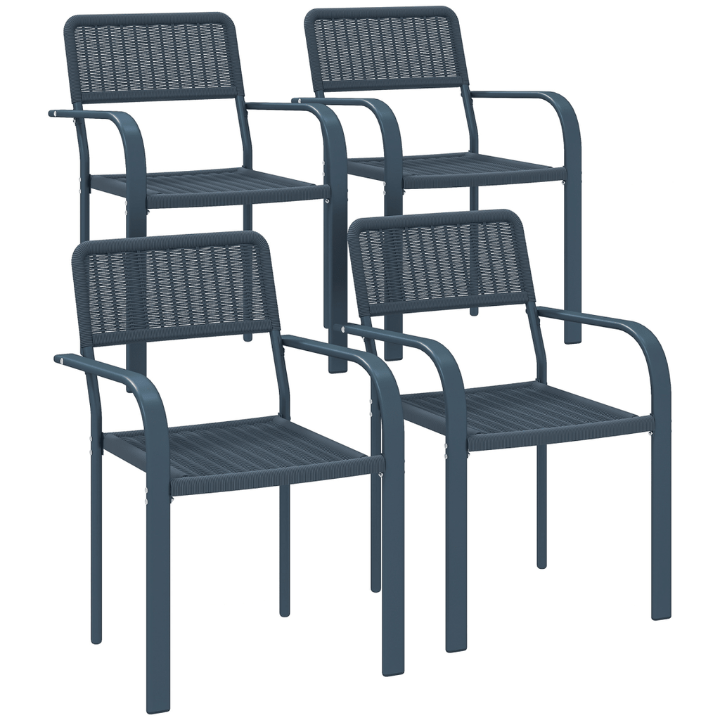 Outsunny Garden Chairs Set of 4, Stackable & Rattan Effect, Dark Grey - SGP Garden Ltd