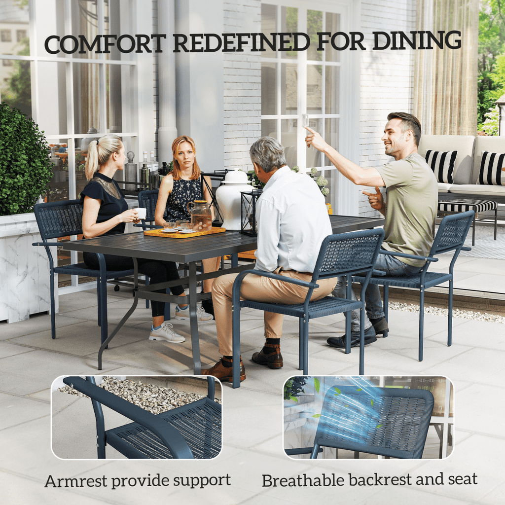 Outsunny Garden Chairs Set of 4, Stackable & Rattan Effect, Dark Grey - SGP Garden Ltd