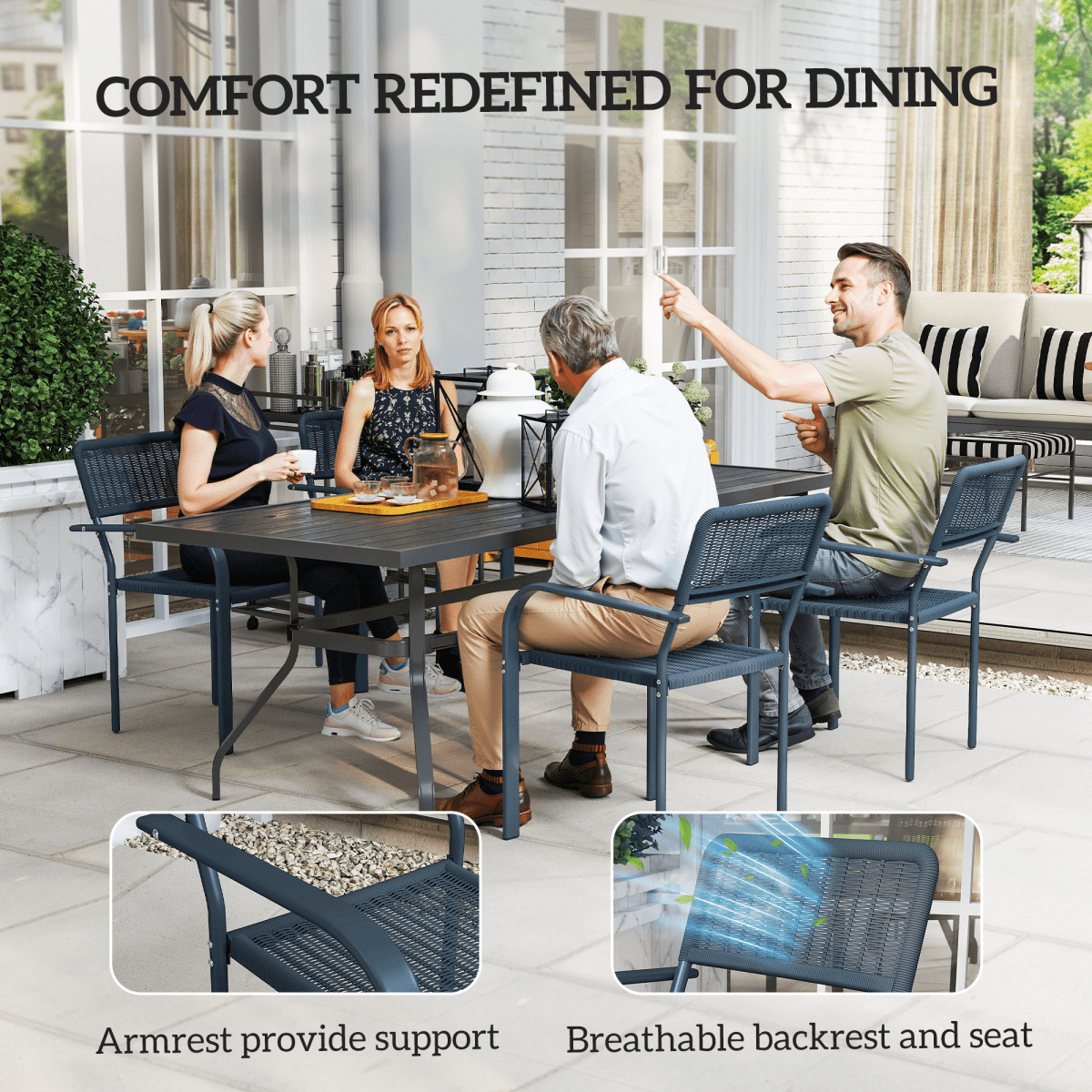 Outsunny Garden Chairs Set of 4, Stackable & Rattan Effect, Dark Grey - SGP Garden Ltd