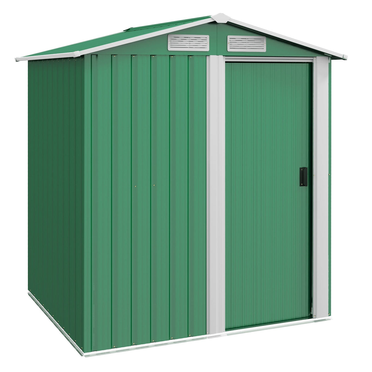 Outsunny Garden Metal Tool Storage Shed with Sliding Door, Sloped Roof and Floor Foundation, 152 x 132 x 188cm, Green - SGP Garden Ltd