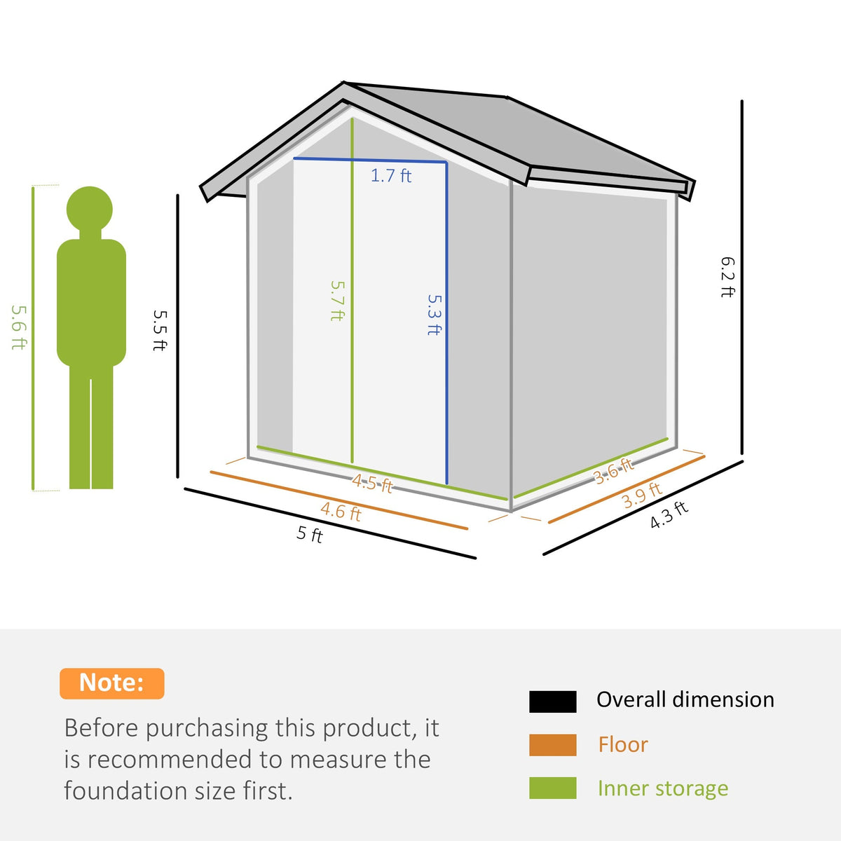Outsunny Garden Metal Tool Storage Shed with Sliding Door, Sloped Roof and Foundation Kit, 152 x 132 x 188cm, Grey - SGP Garden Ltd