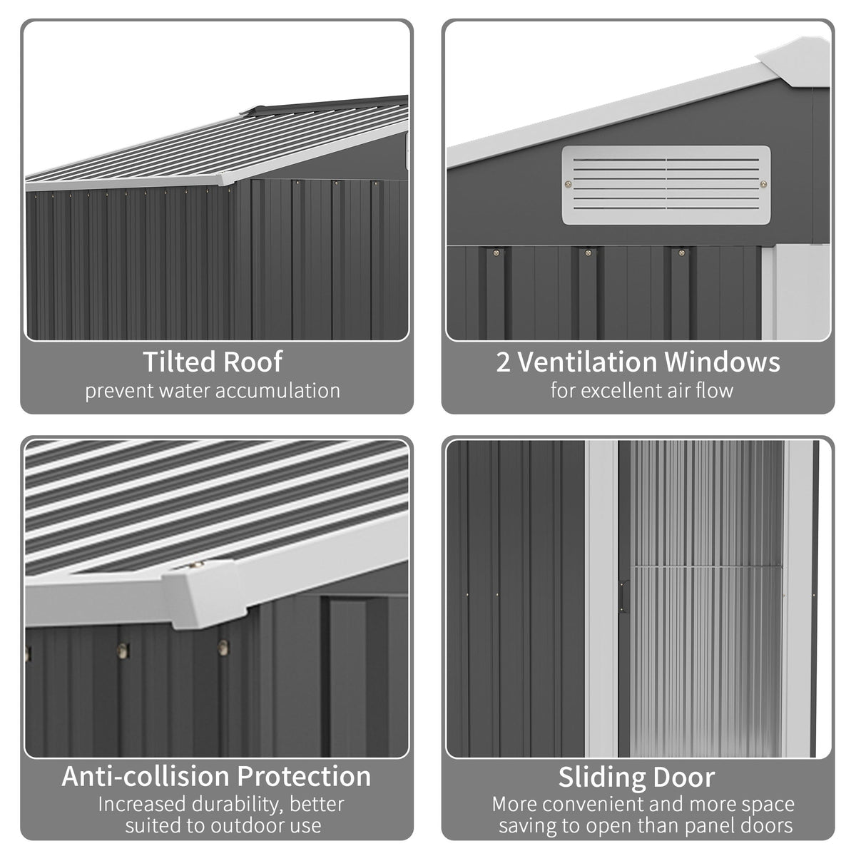 Outsunny Garden Metal Tool Storage Shed with Sliding Door, Sloped Roof and Foundation Kit, 152 x 132 x 188cm, Grey - SGP Garden Ltd