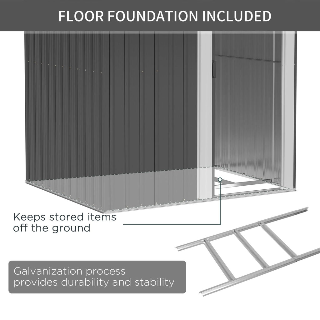 Outsunny Garden Metal Tool Storage Shed with Sliding Door, Sloped Roof and Foundation Kit, 152 x 132 x 188cm, Grey - SGP Garden Ltd