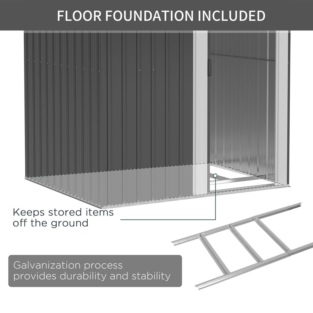Outsunny Garden Metal Tool Storage Shed with Sliding Door, Sloped Roof and Foundation Kit, 152 x 132 x 188cm, Grey - SGP Garden Ltd