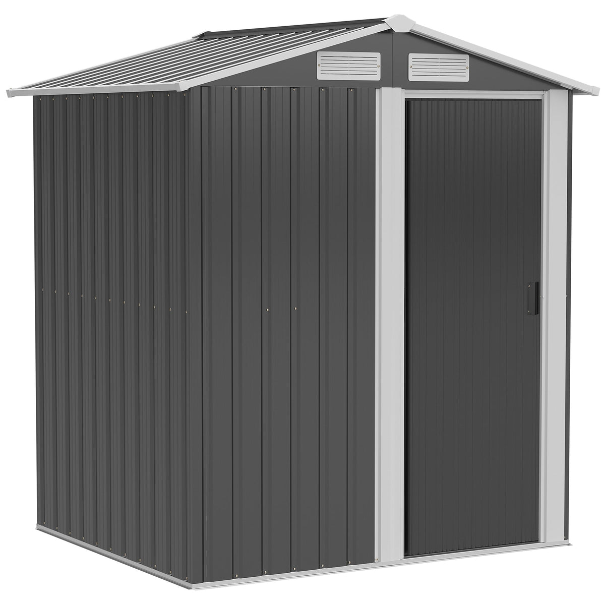 Outsunny Garden Metal Tool Storage Shed with Sliding Door, Sloped Roof and Foundation Kit, 152 x 132 x 188cm, Grey - SGP Garden Ltd