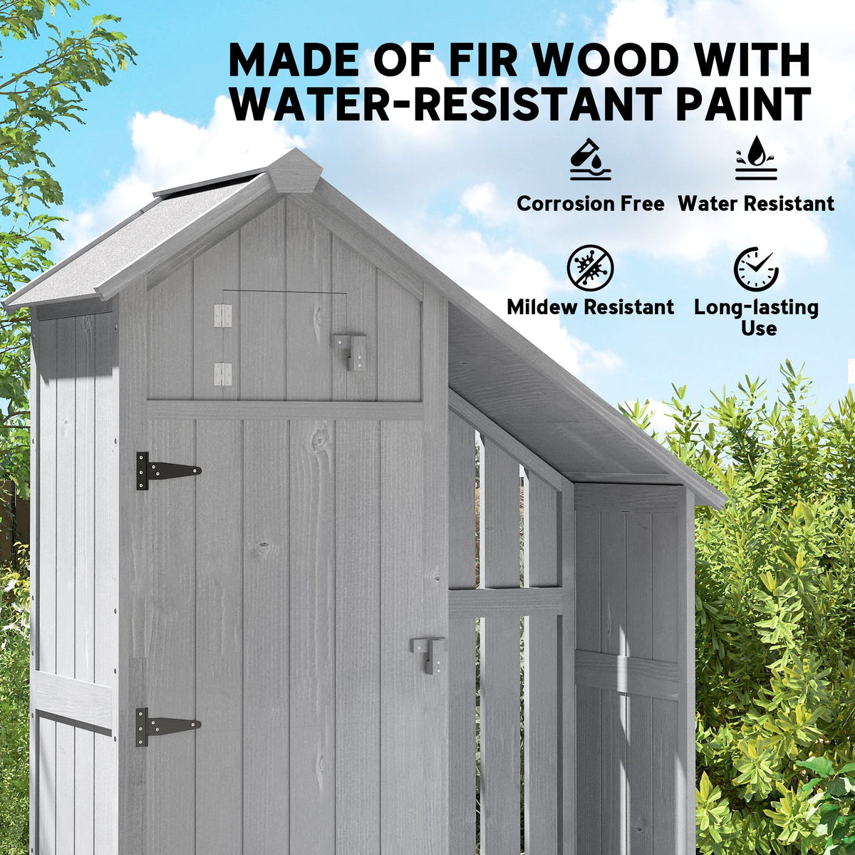 Outsunny Garden Outdoor Storage Shed 3 Shelves Tilt Roof w/ Firewood Rack Log Carrier, 129L x 51.5W x 180H cm - SGP Garden Ltd