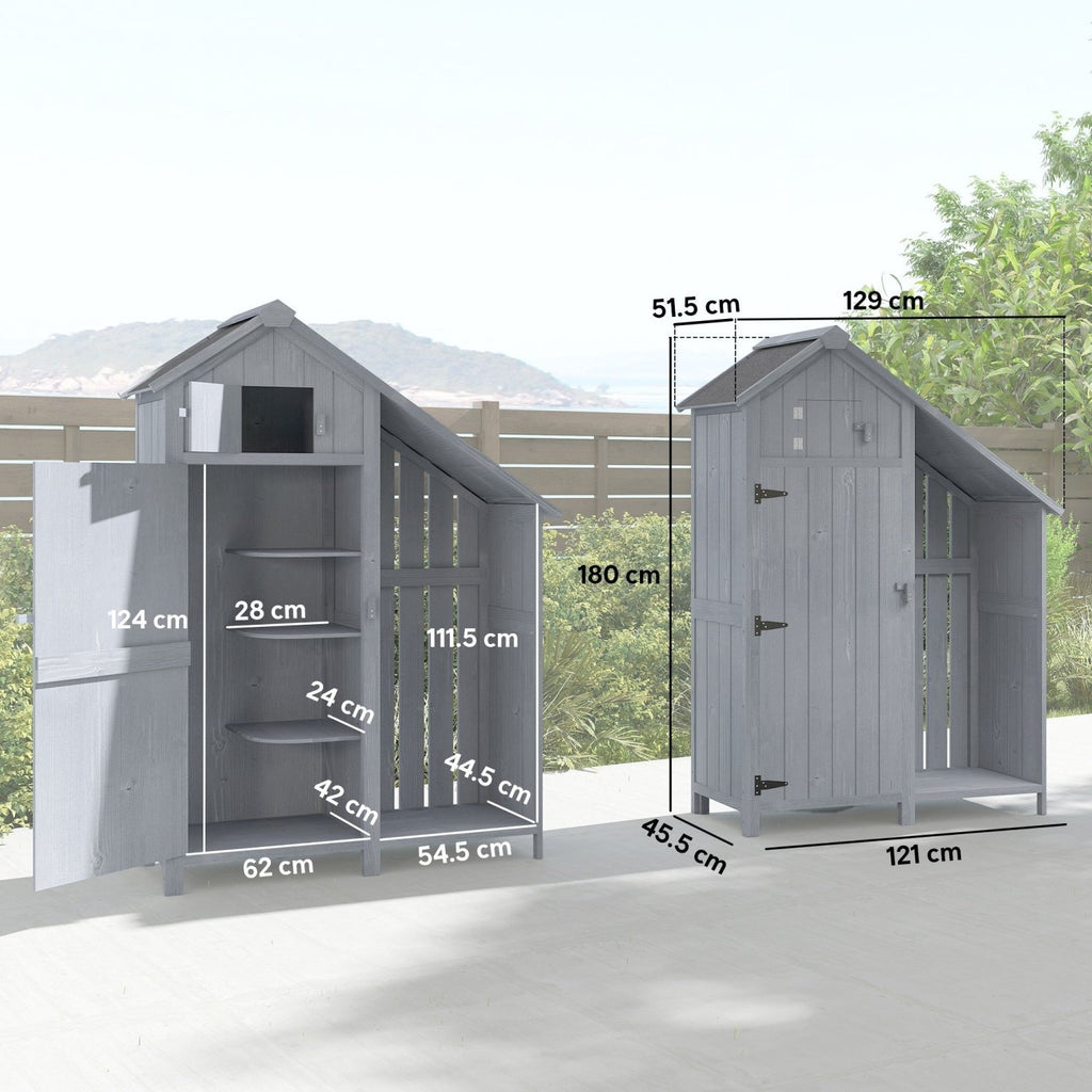 Outsunny Garden Outdoor Storage Shed 3 Shelves Tilt Roof w/ Firewood Rack Log Carrier, 129L x 51.5W x 180H cm - SGP Garden Ltd