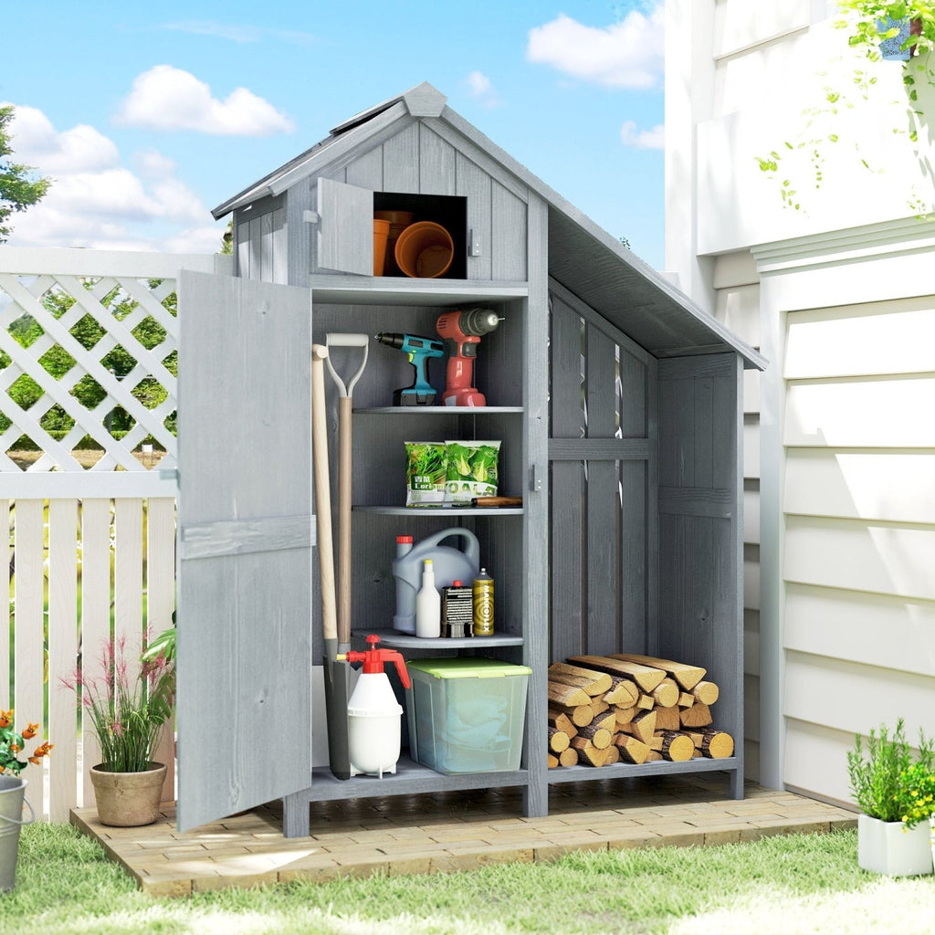 Outsunny Garden Outdoor Storage Shed 3 Shelves Tilt Roof w/ Firewood Rack Log Carrier, 129L x 51.5W x 180H cm - SGP Garden Ltd
