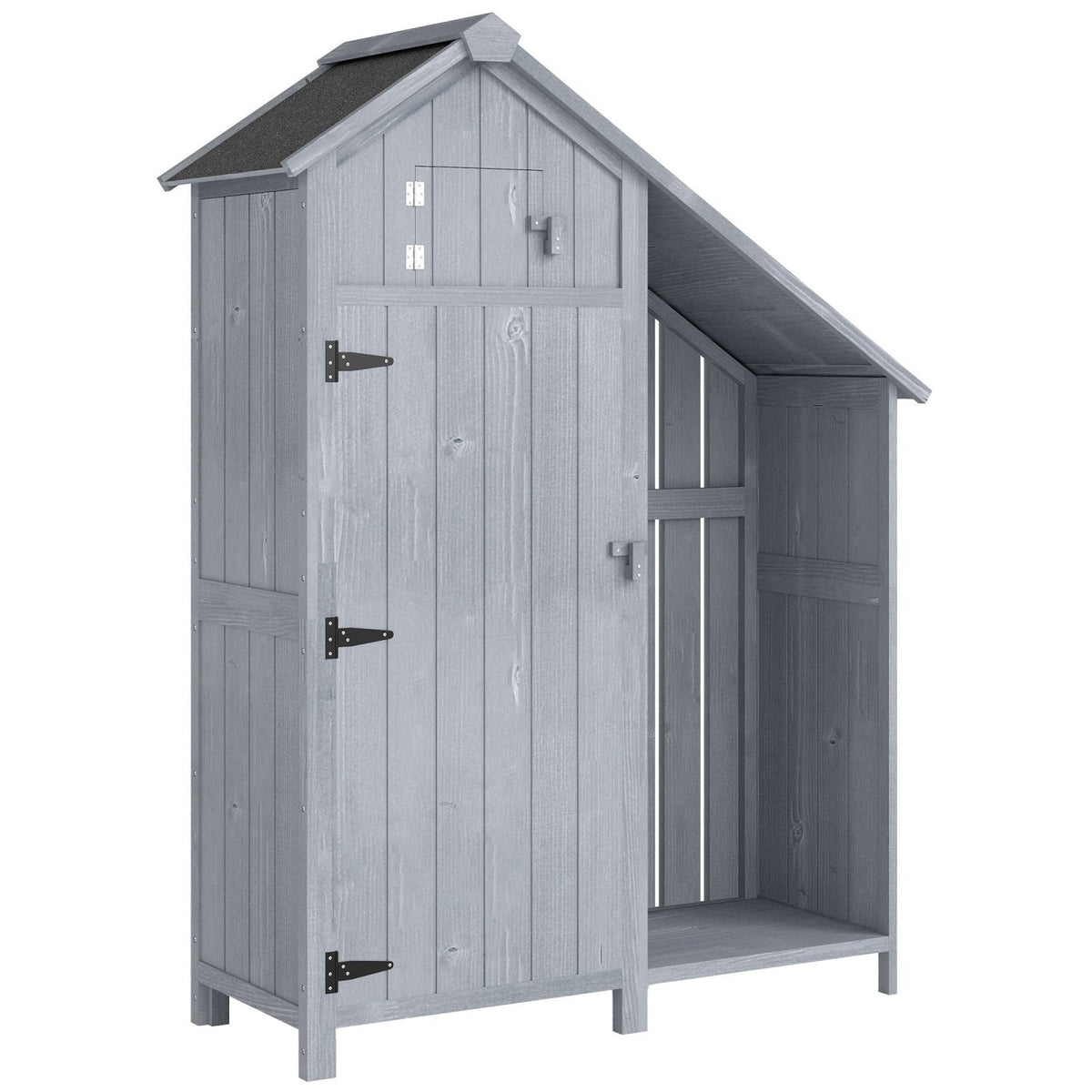Outsunny Garden Outdoor Storage Shed 3 Shelves Tilt Roof w/ Firewood Rack Log Carrier, 129L x 51.5W x 180H cm - SGP Garden Ltd