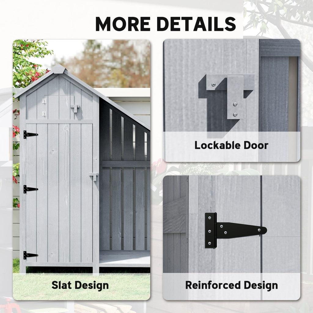 Outsunny Garden Outdoor Storage Shed 3 Shelves Tilt Roof w/ Firewood Rack Log Carrier, 129L x 51.5W x 180H cm - SGP Garden Ltd