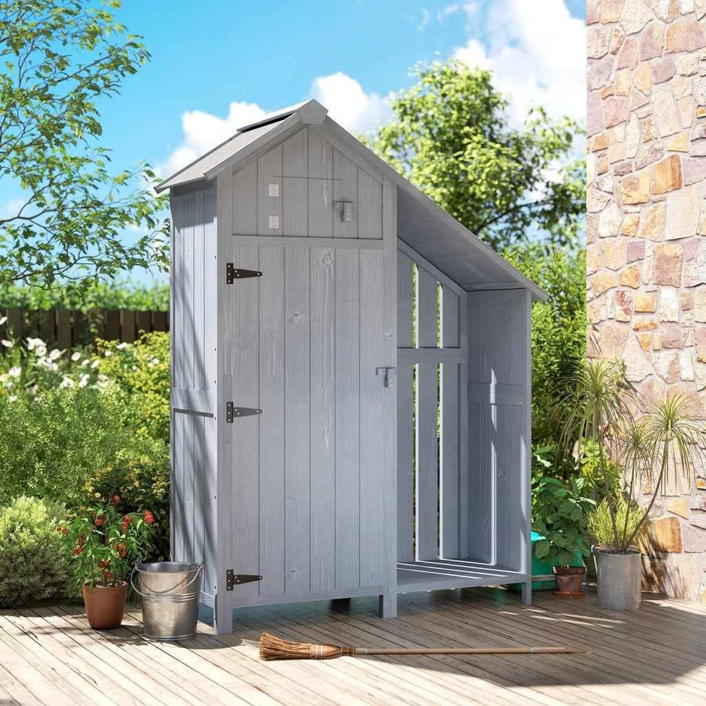 Outsunny Garden Outdoor Storage Shed 3 Shelves Tilt Roof w/ Firewood Rack Log Carrier, 129L x 51.5W x 180H cm - SGP Garden Ltd