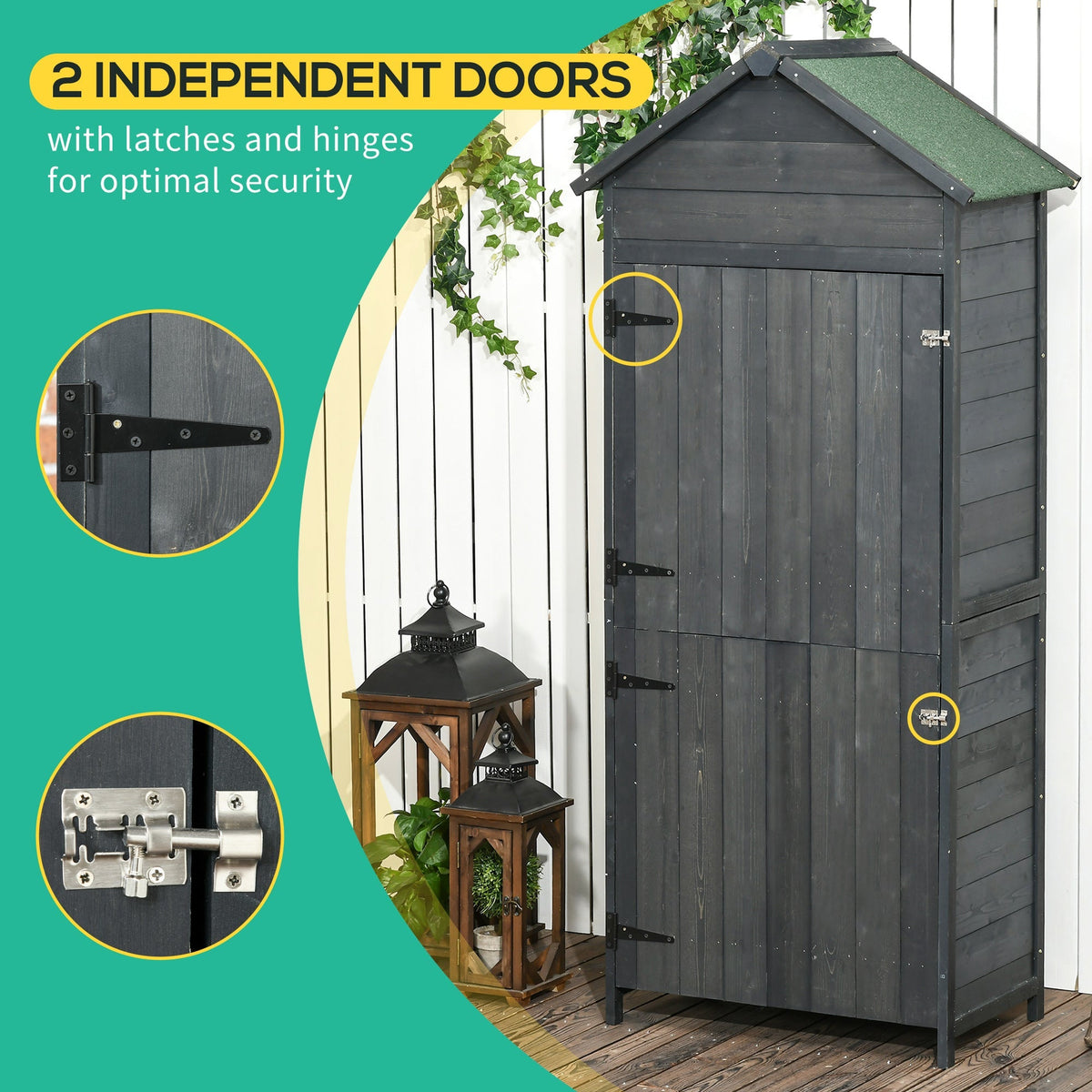 Outsunny Garden Shed 4-Tier Wooden Garden Outdoor Shed 3 Shelves Utility Gardener Cabinet Lockable 2 Doors - Grey - SGP Garden Ltd