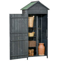 Outsunny Garden Shed 4-Tier Wooden Garden Outdoor Shed 3 Shelves Utility Gardener Cabinet Lockable 2 Doors - Grey - SGP Garden Ltd
