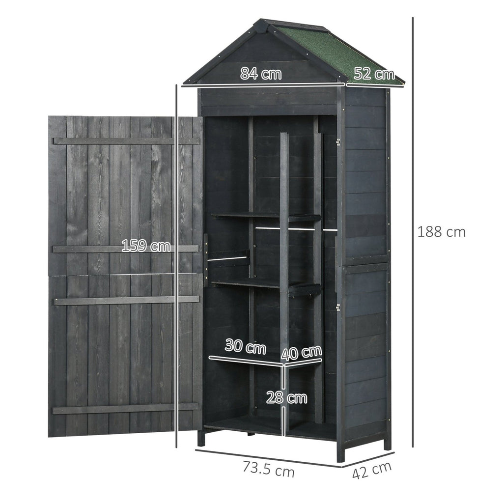 Outsunny Garden Shed 4-Tier Wooden Garden Outdoor Shed 3 Shelves Utility Gardener Cabinet Lockable 2 Doors - Grey - SGP Garden Ltd
