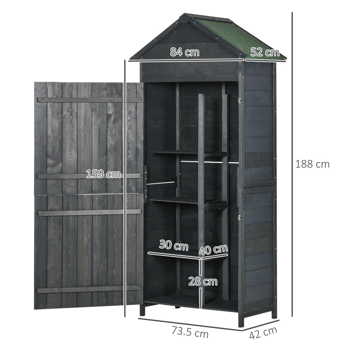 Outsunny Garden Shed 4-Tier Wooden Garden Outdoor Shed 3 Shelves Utility Gardener Cabinet Lockable 2 Doors - Grey - SGP Garden Ltd