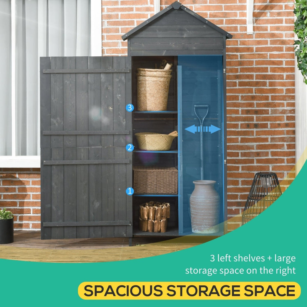 Outsunny Garden Shed 4-Tier Wooden Garden Outdoor Shed 3 Shelves Utility Gardener Cabinet Lockable 2 Doors - Grey - SGP Garden Ltd