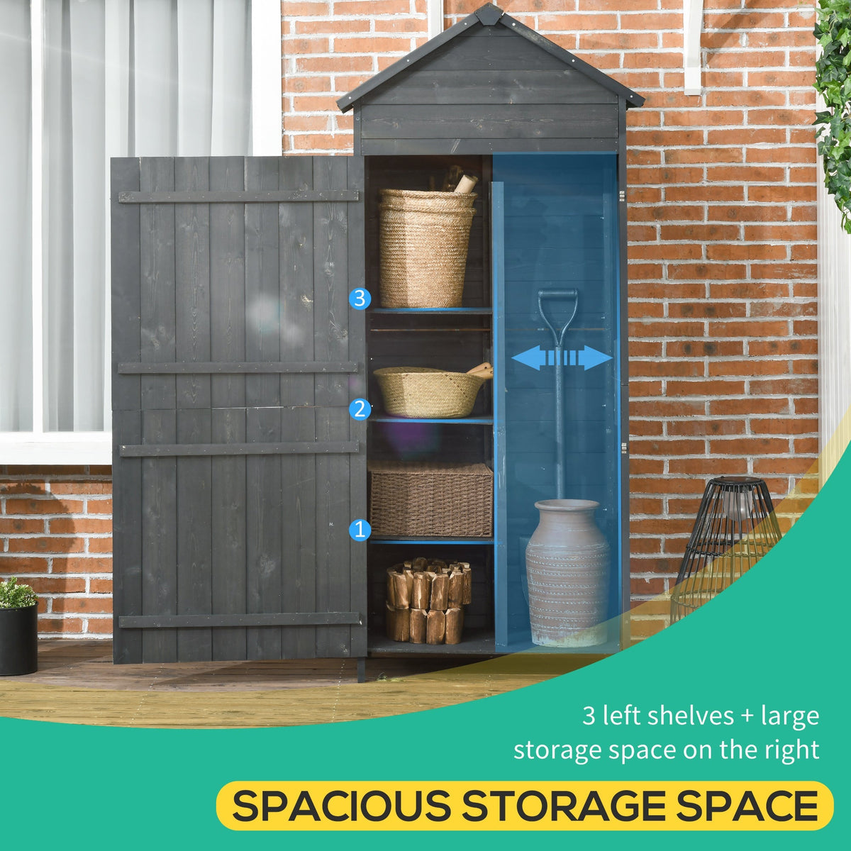 Outsunny Garden Shed 4-Tier Wooden Garden Outdoor Shed 3 Shelves Utility Gardener Cabinet Lockable 2 Doors - Grey - SGP Garden Ltd