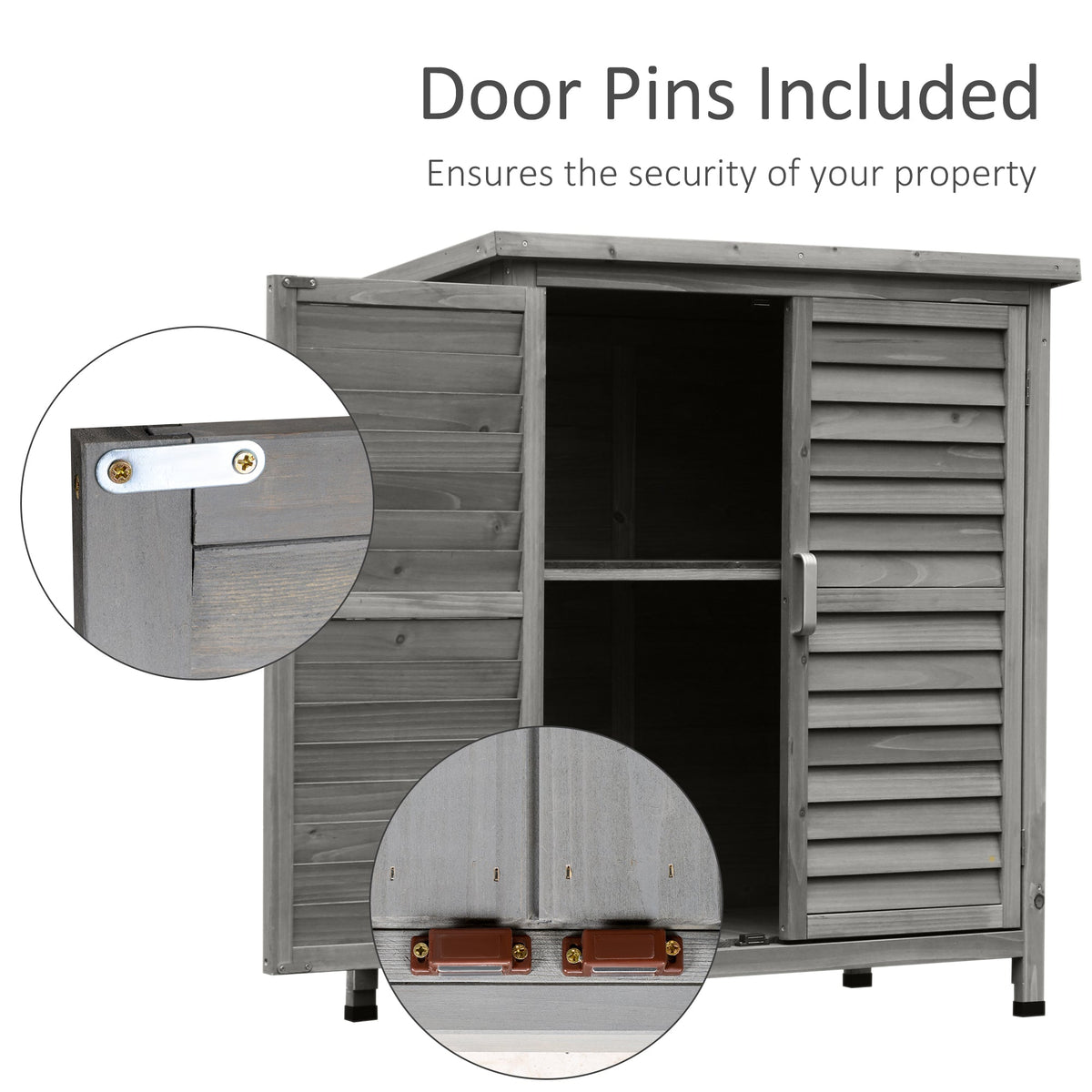 Outsunny Garden Shed Wooden Garden Storage Shed 2 Door Unit Solid Fir Wood Garage Tool Organisation Cabinet, 87L x 46.5W x 96.5Hcm, Grey - SGP Garden Ltd