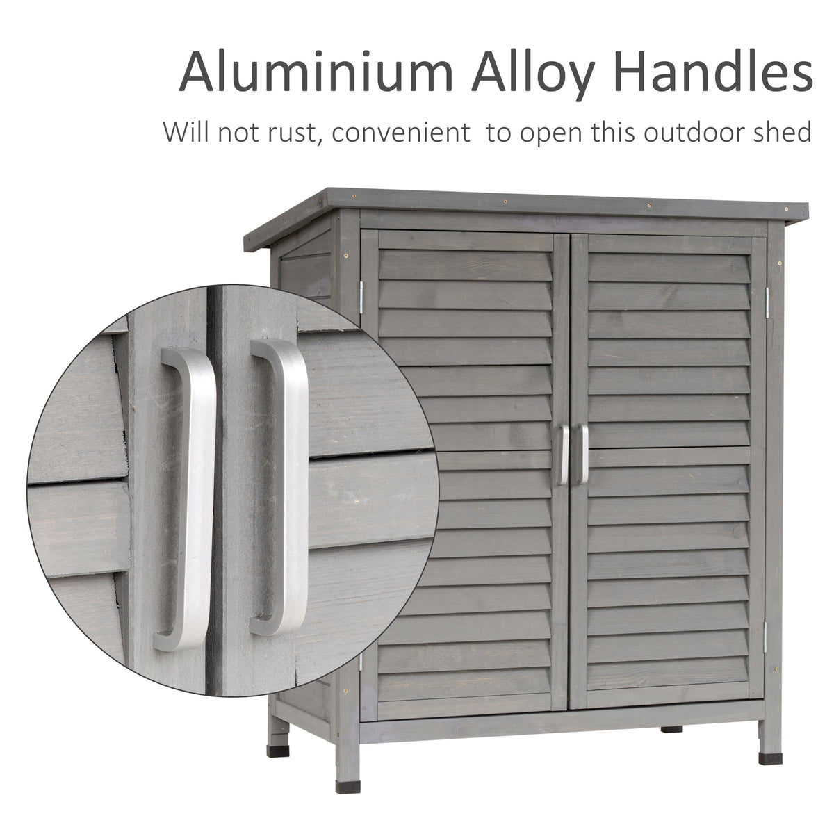Outsunny Garden Shed Wooden Garden Storage Shed 2 Door Unit Solid Fir Wood Garage Tool Organisation Cabinet, 87L x 46.5W x 96.5Hcm, Grey - SGP Garden Ltd