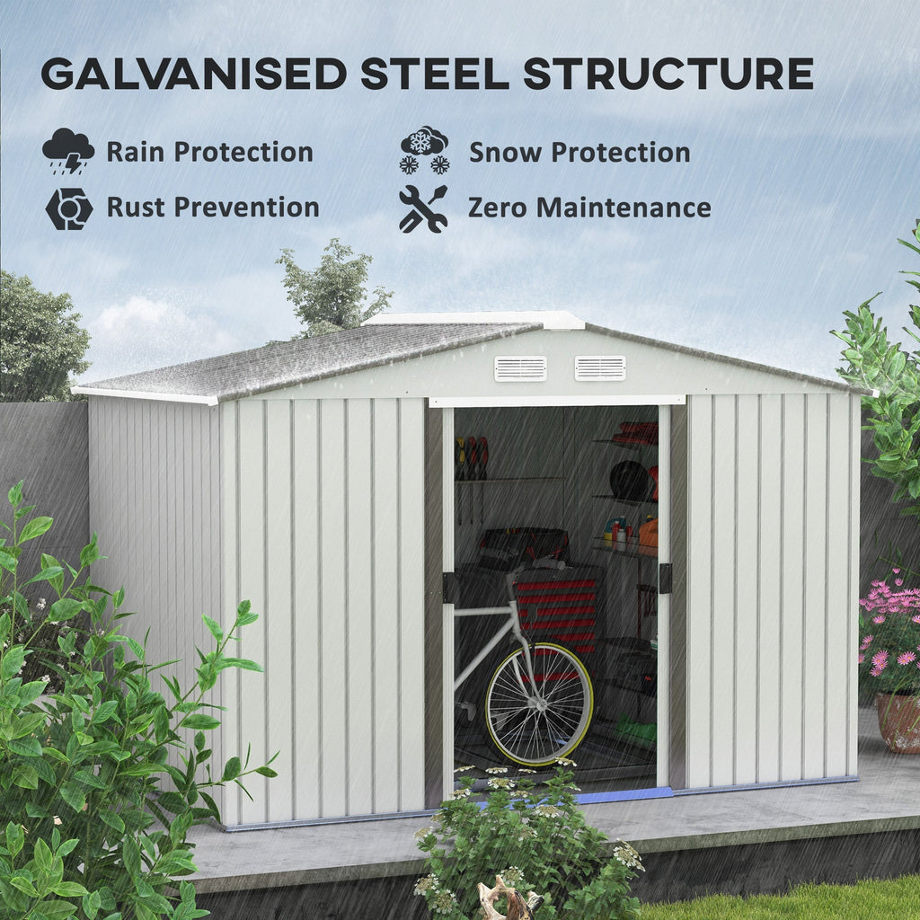 Outsunny Garden Storage Shed, Metal Outdoor Storage Shed House with Foundation Kit, Ventilation, Doors, 9 x 6FT, Silver - SGP Garden Ltd