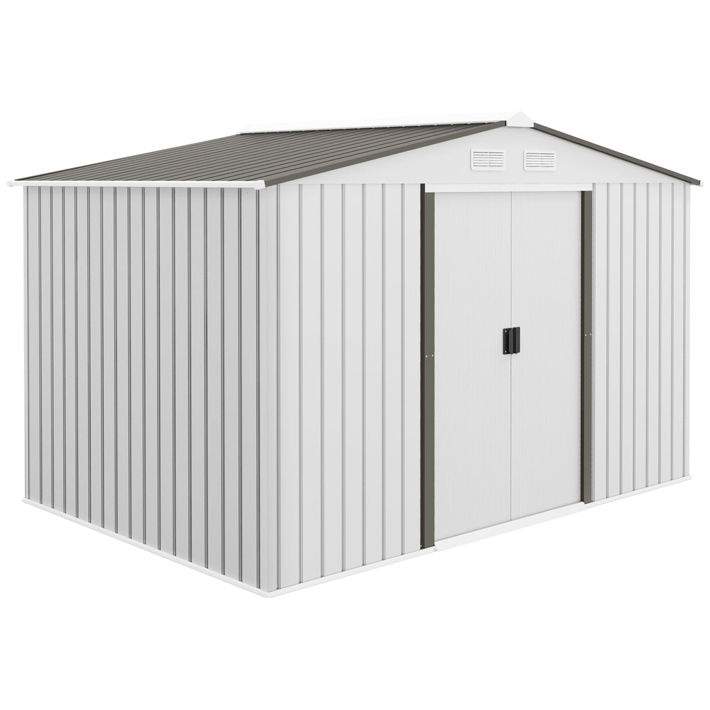 Outsunny Garden Storage Shed, Metal Outdoor Storage Shed House with Foundation Kit, Ventilation, Doors, 9 x 6FT, Silver - SGP Garden Ltd