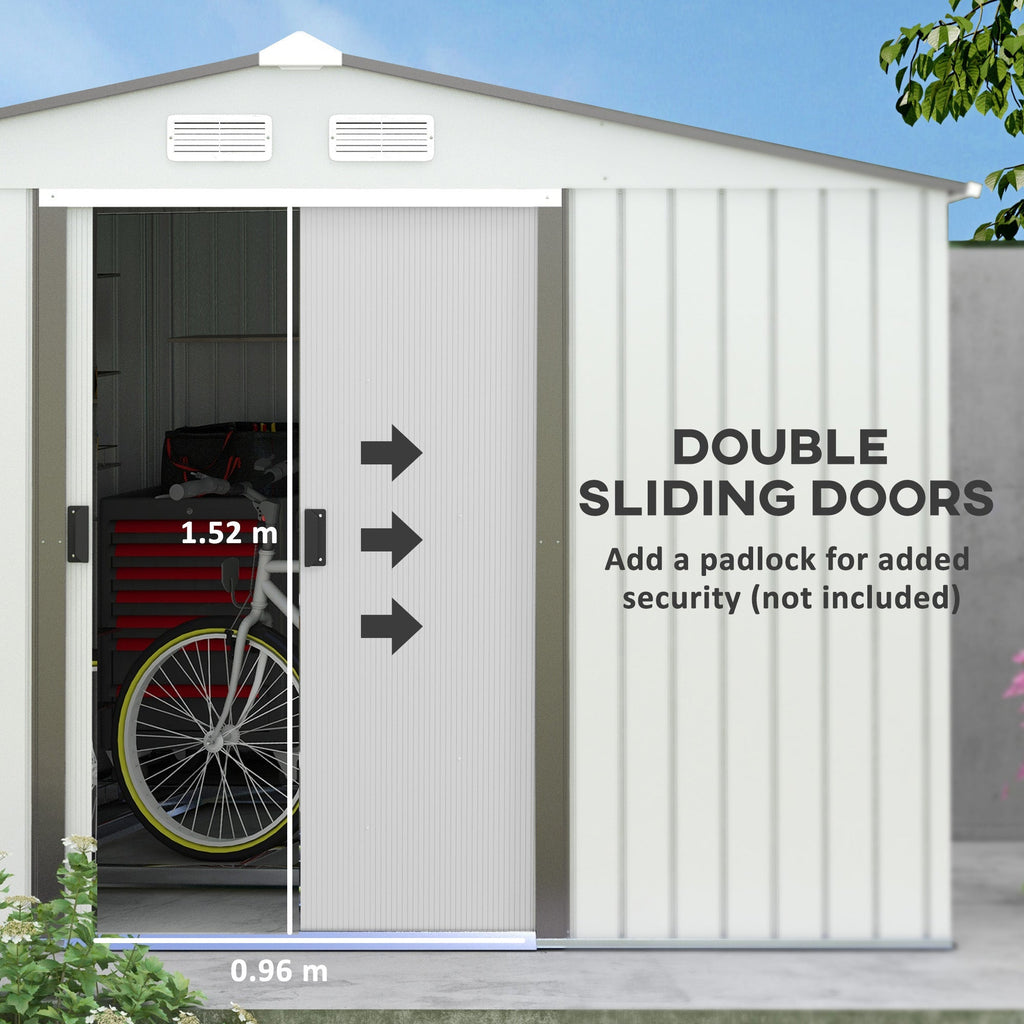 Outsunny Garden Storage Shed, Metal Outdoor Storage Shed House with Foundation Kit, Ventilation, Doors, 9 x 6FT, Silver - SGP Garden Ltd