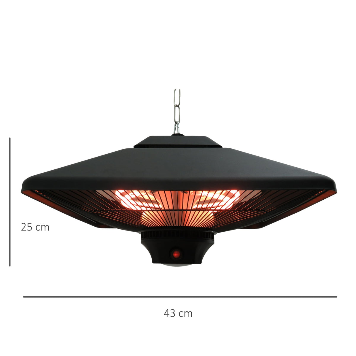 Outsunny Hanging Electric Patio Heater with 2 Power Settings, 1000/2000W Waterproof Ceiling Mounted Aluminium Halogen Infrared Outdoor Heater Warmer with LED Light and Remote Control, Black - SGP Garden Ltd