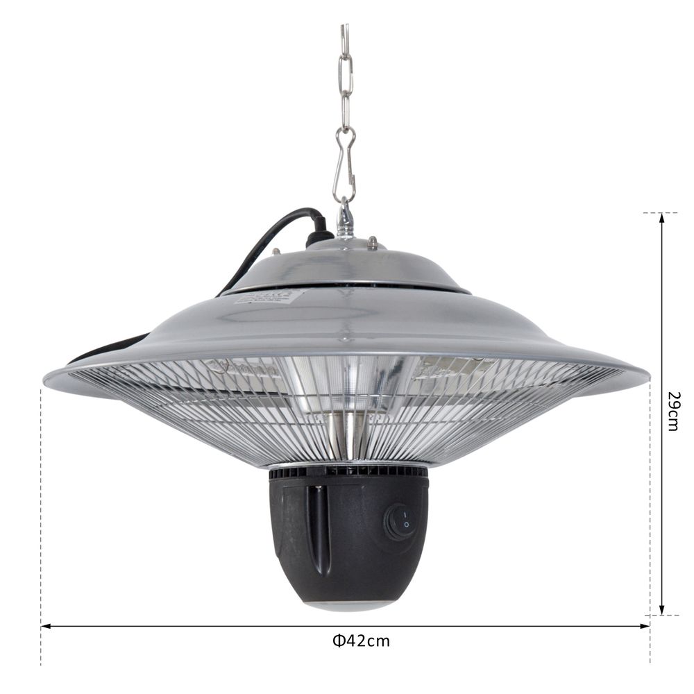 Outsunny Hanging Halogen Patio Heater 1500W, 240V-Silver - SGP Garden Ltd