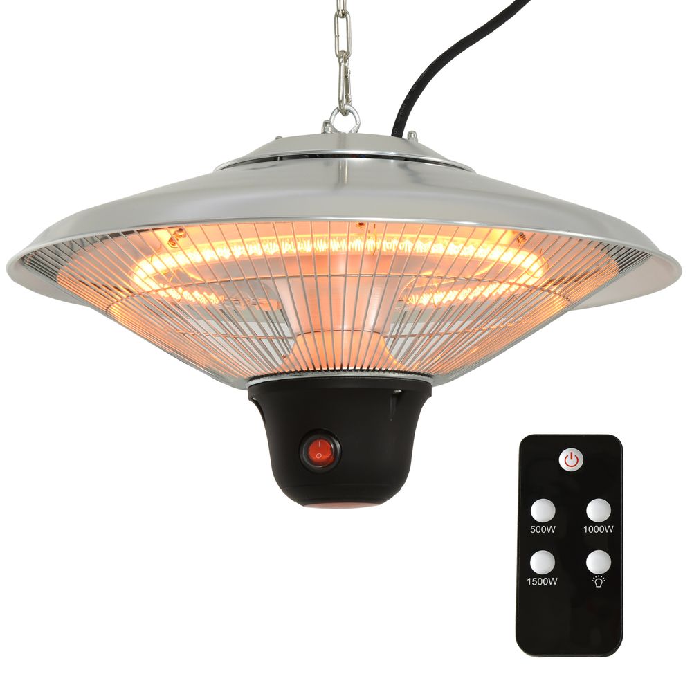 Outsunny Hanging Halogen Patio Heater 1500W, 240V-Silver - SGP Garden Ltd