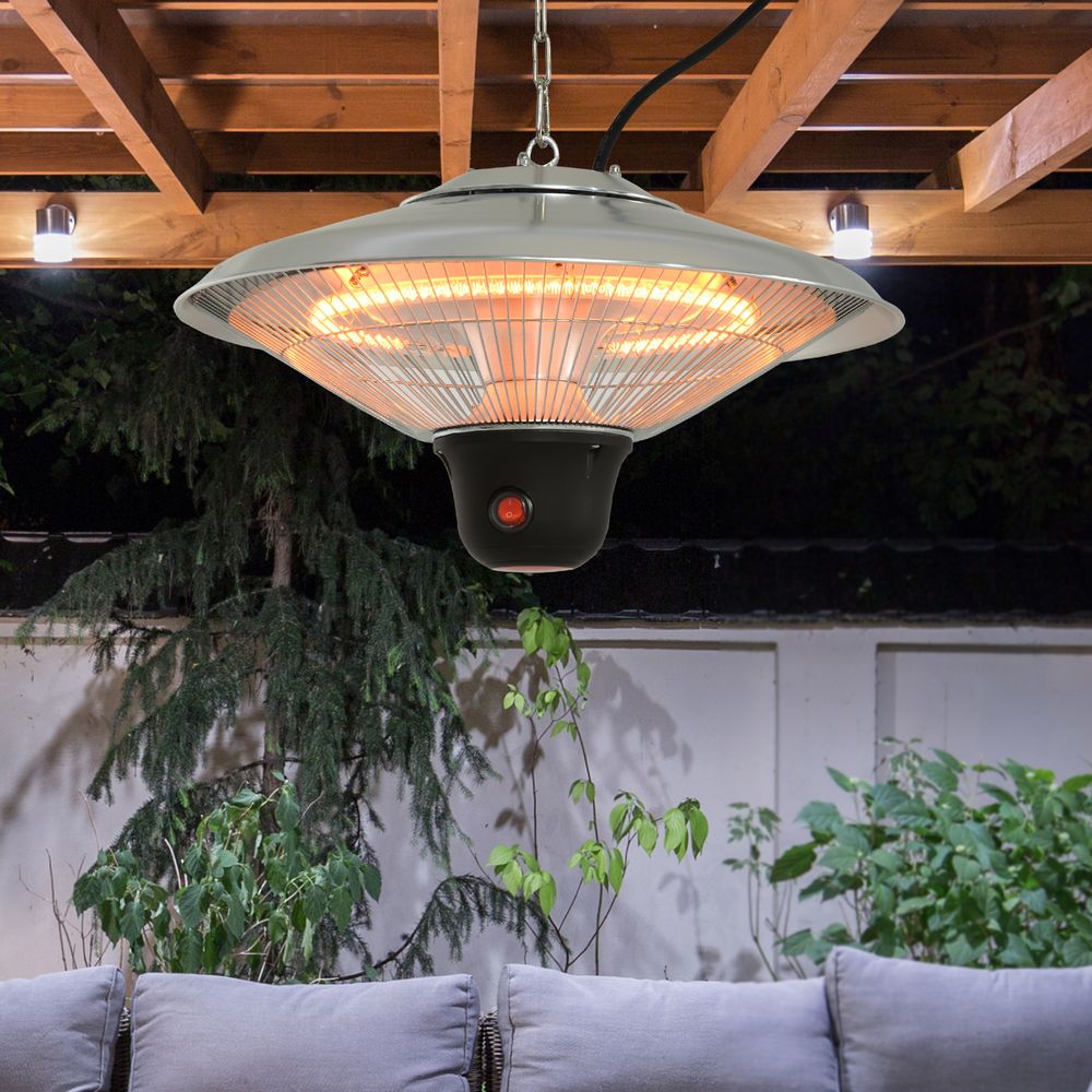Outsunny Hanging Halogen Patio Heater 1500W, 240V-Silver - SGP Garden Ltd