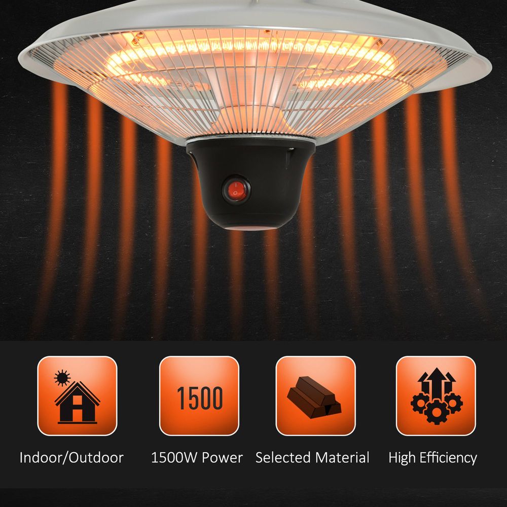 Outsunny Hanging Halogen Patio Heater 1500W, 240V-Silver - SGP Garden Ltd