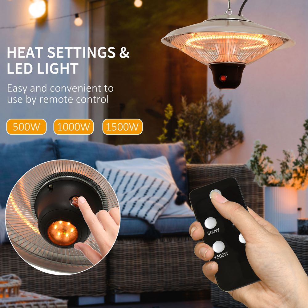 Outsunny Hanging Halogen Patio Heater 1500W, 240V-Silver - SGP Garden Ltd