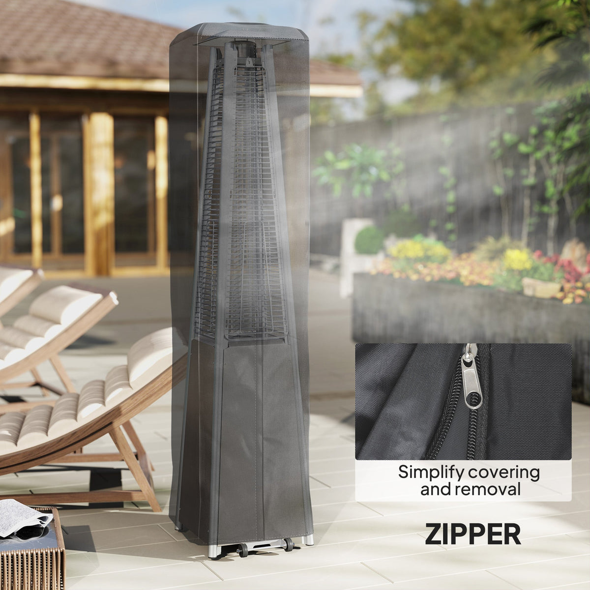 Outsunny Heavy Duty Gas Pyramid Patio Heater Cover, Full Length Outdoor Heater Cover Protector, UPF 30+ Oxford Fabric with Zipper, Black - SGP Garden Ltd