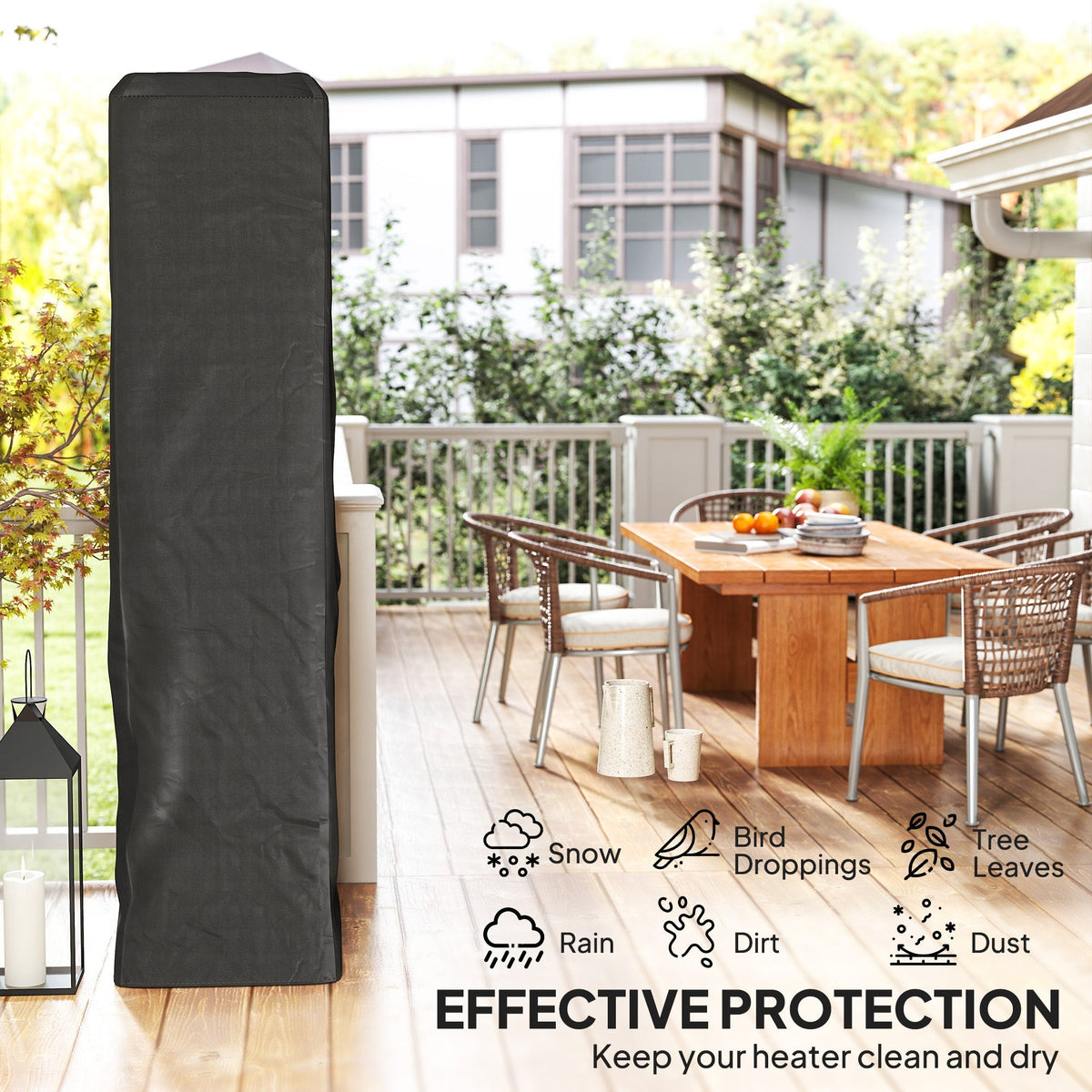 Outsunny Heavy Duty Gas Pyramid Patio Heater Cover, Full Length Outdoor Heater Cover Protector, UPF 30+ Oxford Fabric with Zipper, Black - SGP Garden Ltd