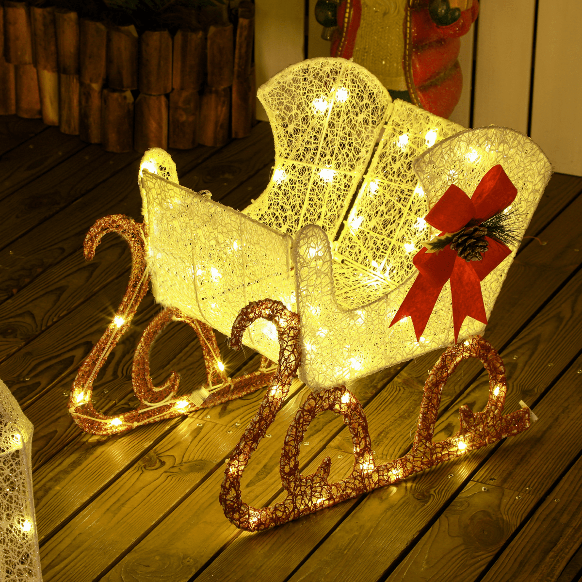Outsunny Light Up Reindeer & Sleigh Christmas Decoration w/ 170 LED Lights - SGP Garden Ltd
