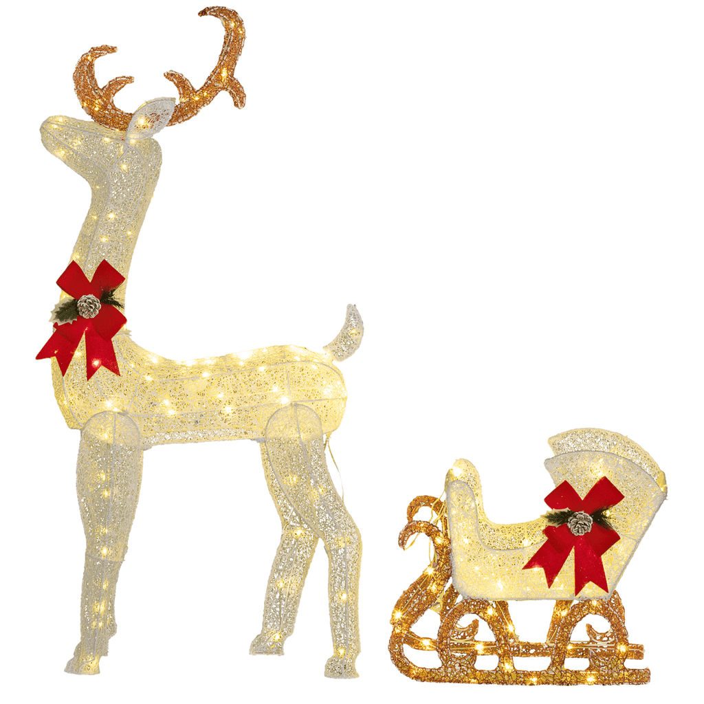 Outsunny Light Up Reindeer & Sleigh Christmas Decoration w/ 170 LED Lights - SGP Garden Ltd
