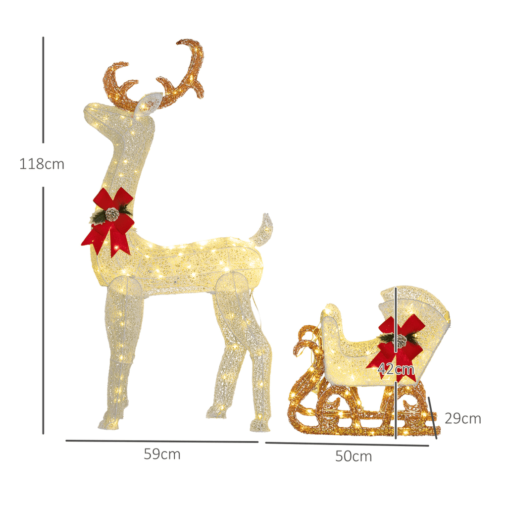 Outsunny Light Up Reindeer & Sleigh Christmas Decoration w/ 170 LED Lights - SGP Garden Ltd
