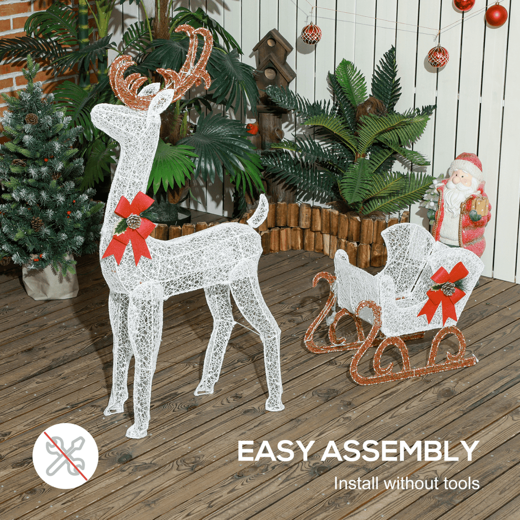 Outsunny Light Up Reindeer & Sleigh Christmas Decoration w/ 170 LED Lights - SGP Garden Ltd