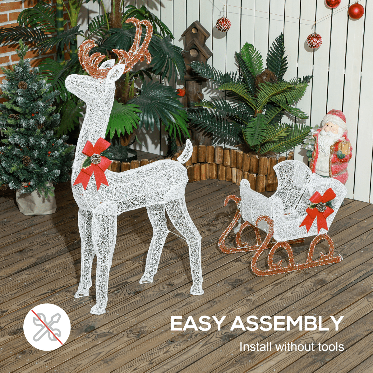 Outsunny Light Up Reindeer & Sleigh Christmas Decoration w/ 170 LED Lights - SGP Garden Ltd