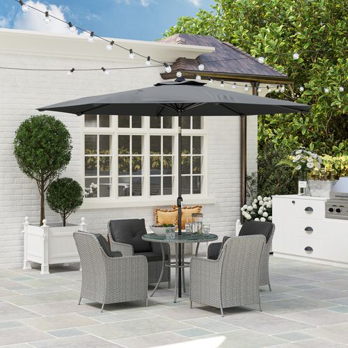 Outsunny Luxury Rattan Garden Dining Set W/ Parasol, Cushions, Light Grey - SGP Garden Ltd