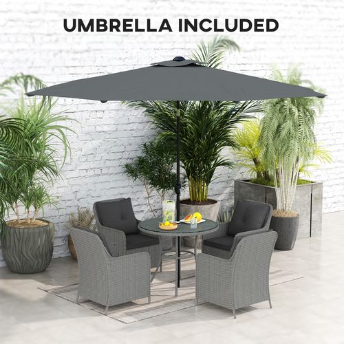Outsunny Luxury Rattan Garden Dining Set W/ Parasol, Cushions, Light Grey - SGP Garden Ltd