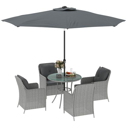 Outsunny Luxury Rattan Garden Dining Set W/ Parasol, Cushions, Light Grey - SGP Garden Ltd