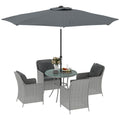 Outsunny Luxury Rattan Garden Dining Set W/ Parasol, Cushions, Light Grey - SGP Garden Ltd