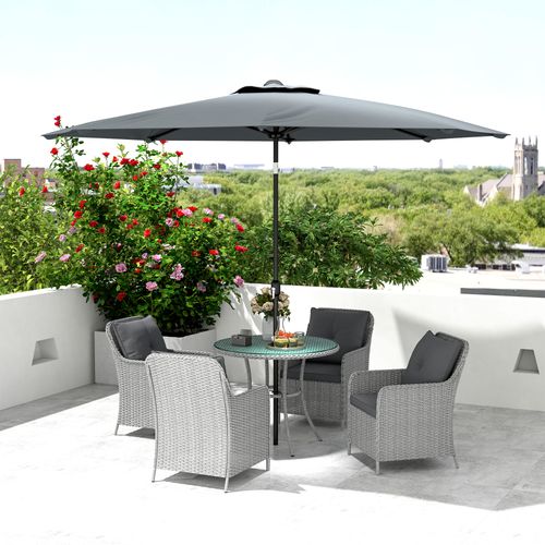 Outsunny Luxury Rattan Garden Dining Set W/ Parasol, Cushions, Light Grey - SGP Garden Ltd