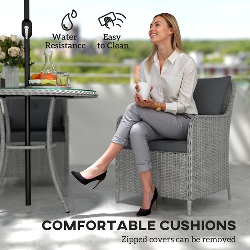 Outsunny Luxury Rattan Garden Dining Set W/ Parasol, Cushions, Light Grey - SGP Garden Ltd
