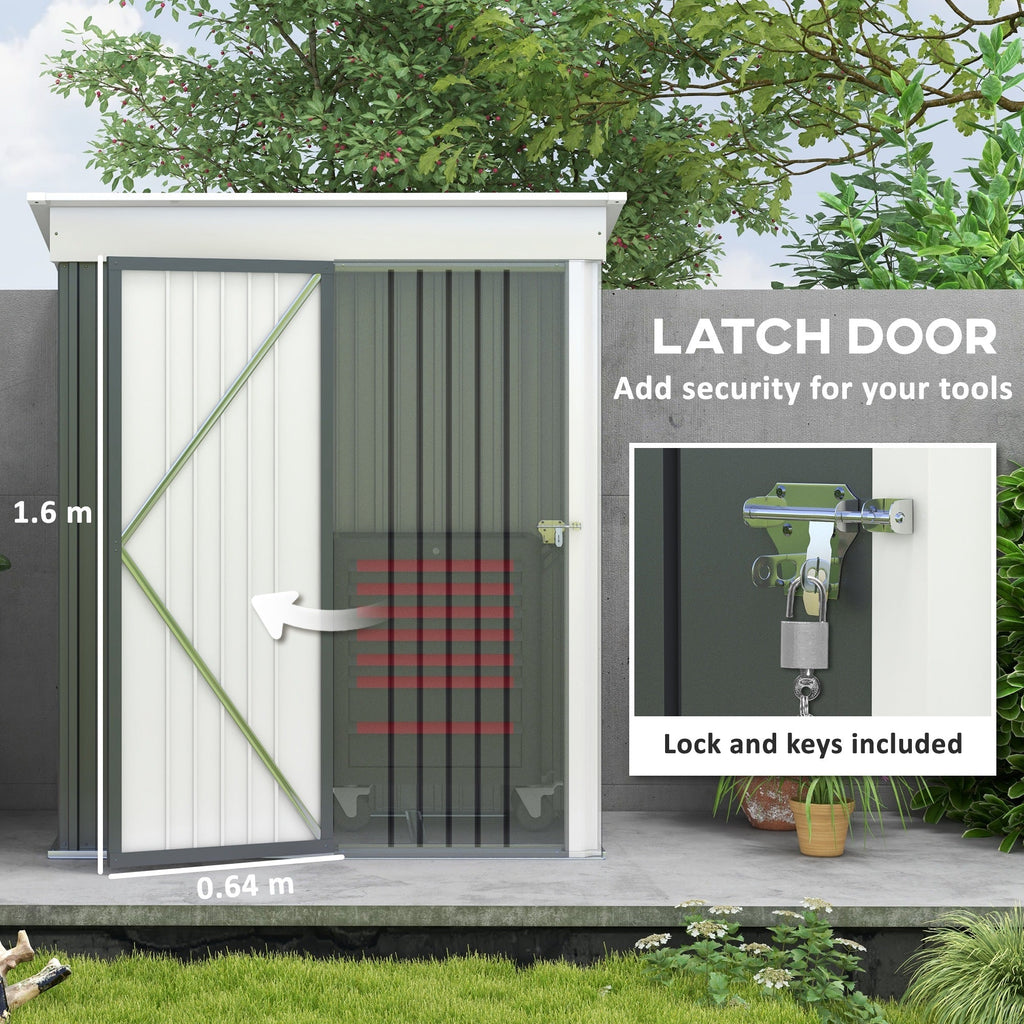 Outsunny Metal Garden Shed, Outdoor Lean-to Shed for Tool Motor Bike, with Adjustable Shelf, Lock, Gloves, 5'x3'x6', Dark Grey - SGP Garden Ltd