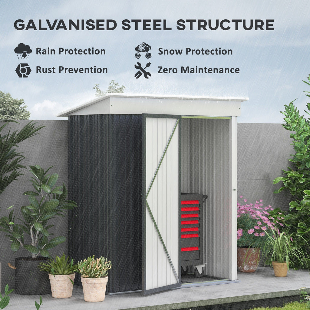 Outsunny Metal Garden Shed, Outdoor Lean-to Shed for Tool Motor Bike, with Adjustable Shelf, Lock, Gloves, 5'x3'x6', Dark Grey - SGP Garden Ltd